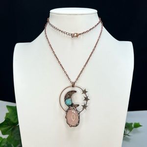 Moon & Stars Rose Quartz & Amazonite Crystal Necklace